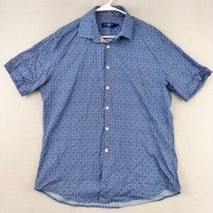 Stone Rose Button Up Shirt Mens L Blue Short Sleeve Stretch Performance Office